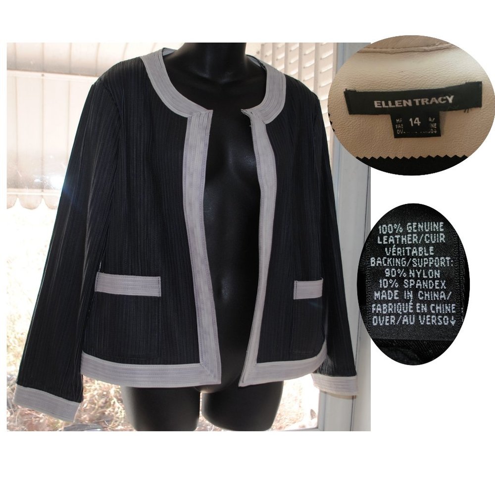 ELLEN TRACY 100% Leather All Pieced Jacket Sz 14